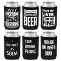 6-Pack Neoprene Beer Can Coolers with Funny Drinking Phrases – Insulated Drink Sleeves for Soda & Lager – Durable Cylindrical Can Huggers