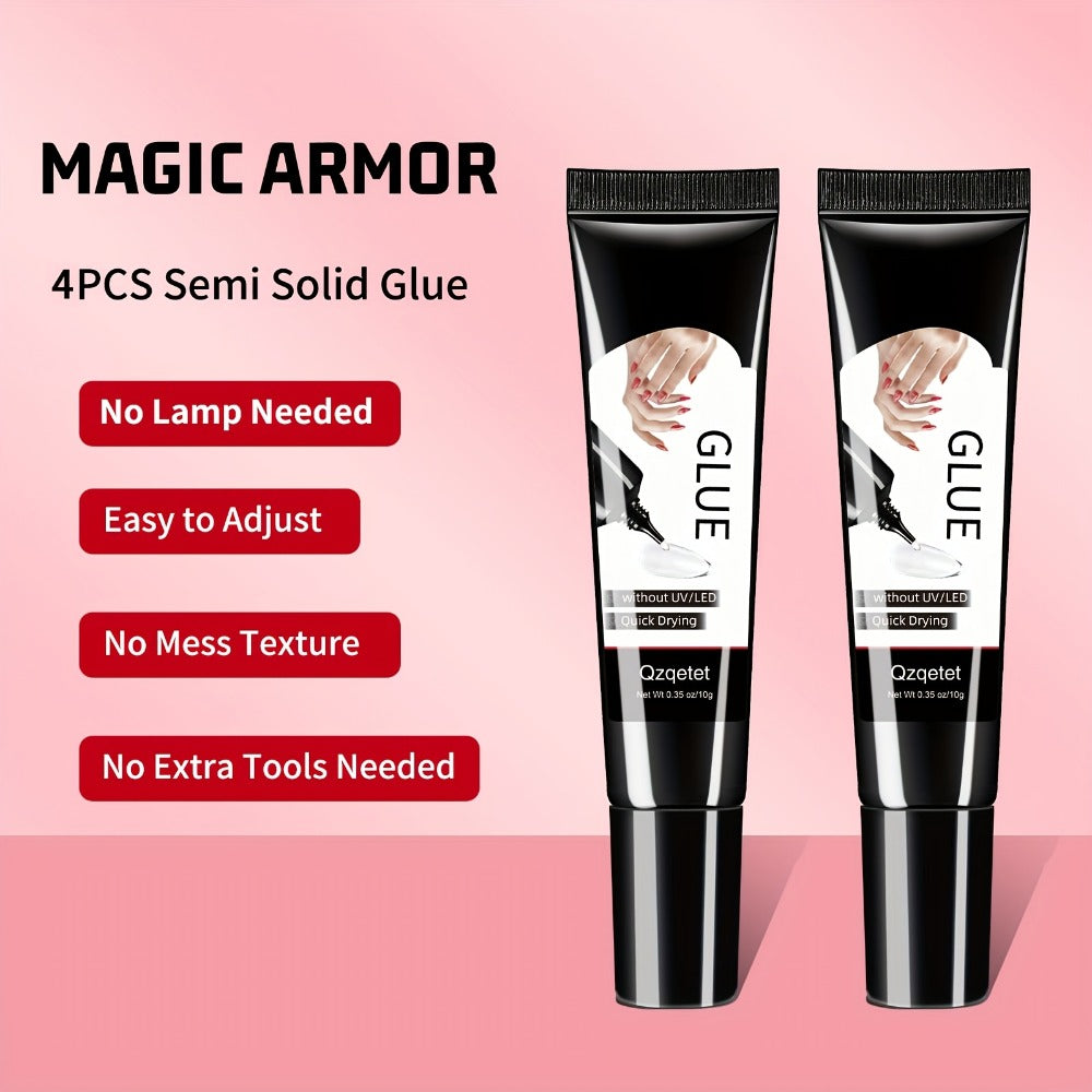 Nail Glue Set, MAGIC ARMOR Four 10g White and Black Squeeze Tubes with Precision Nozzles for Nail Art