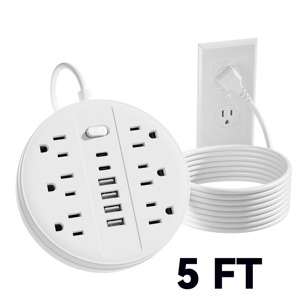 Power Strip 12-in-1 Wall-Mount Surge Protector with 6 AC Outlets, 4 USB-A, 2 USB-C and Three Cord Lengths