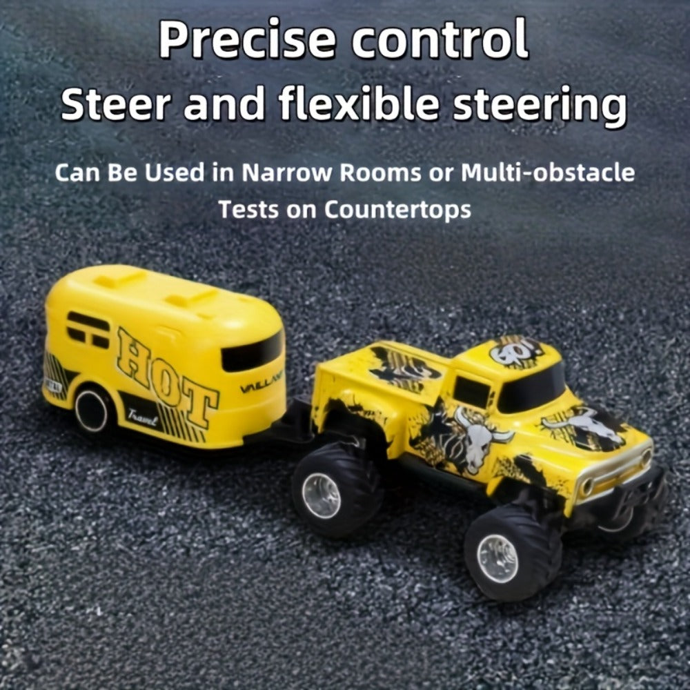 Mini Alloy RC Monster Truck 1:64 Scale 2.4GHz Off-Road Crawler with LED Lights, Street Graffiti Spray-Paint Design