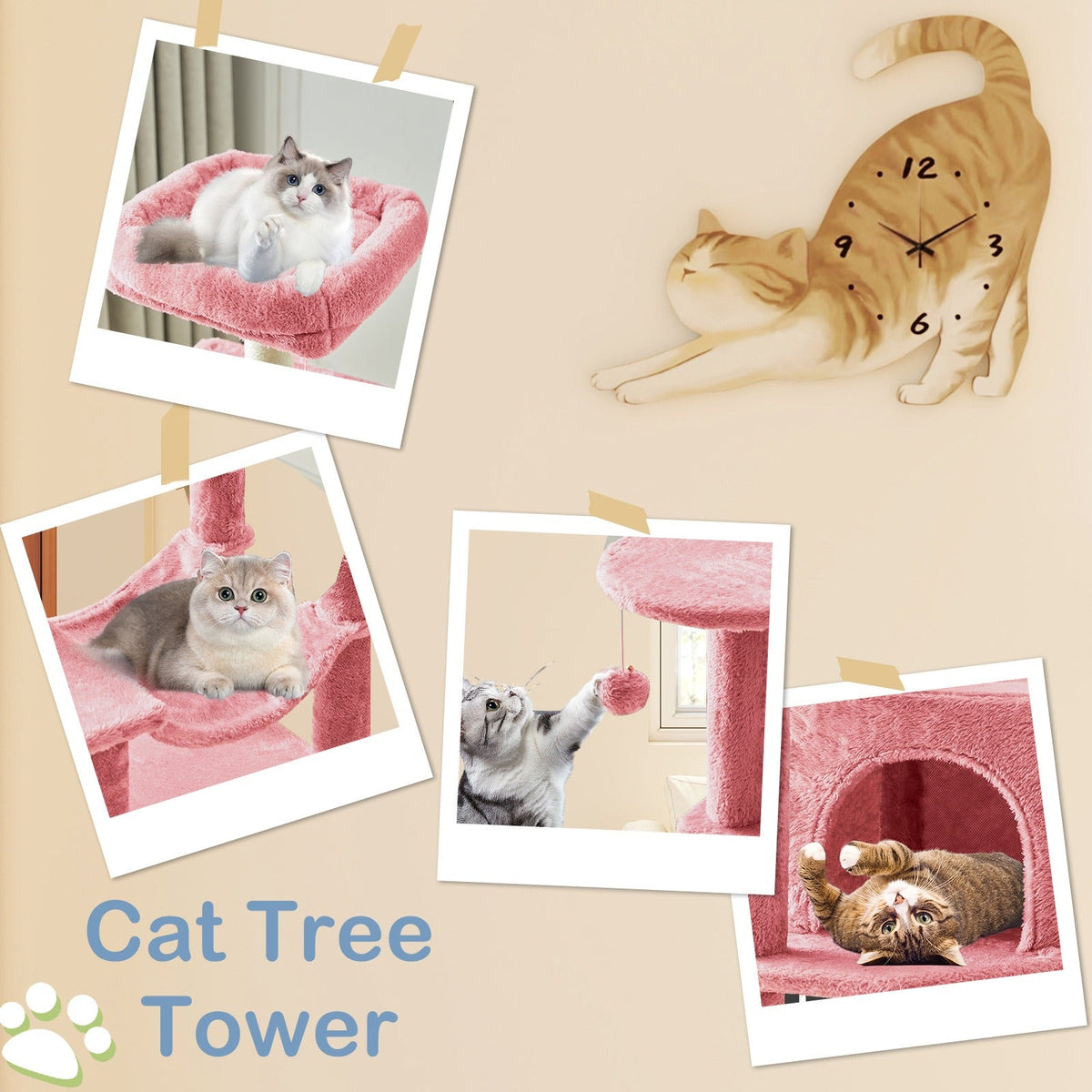 Multi-Level 44in Cat Tower with Enclosed Condo, Hammock, Round Platforms and Sisal-Wrapped Posts