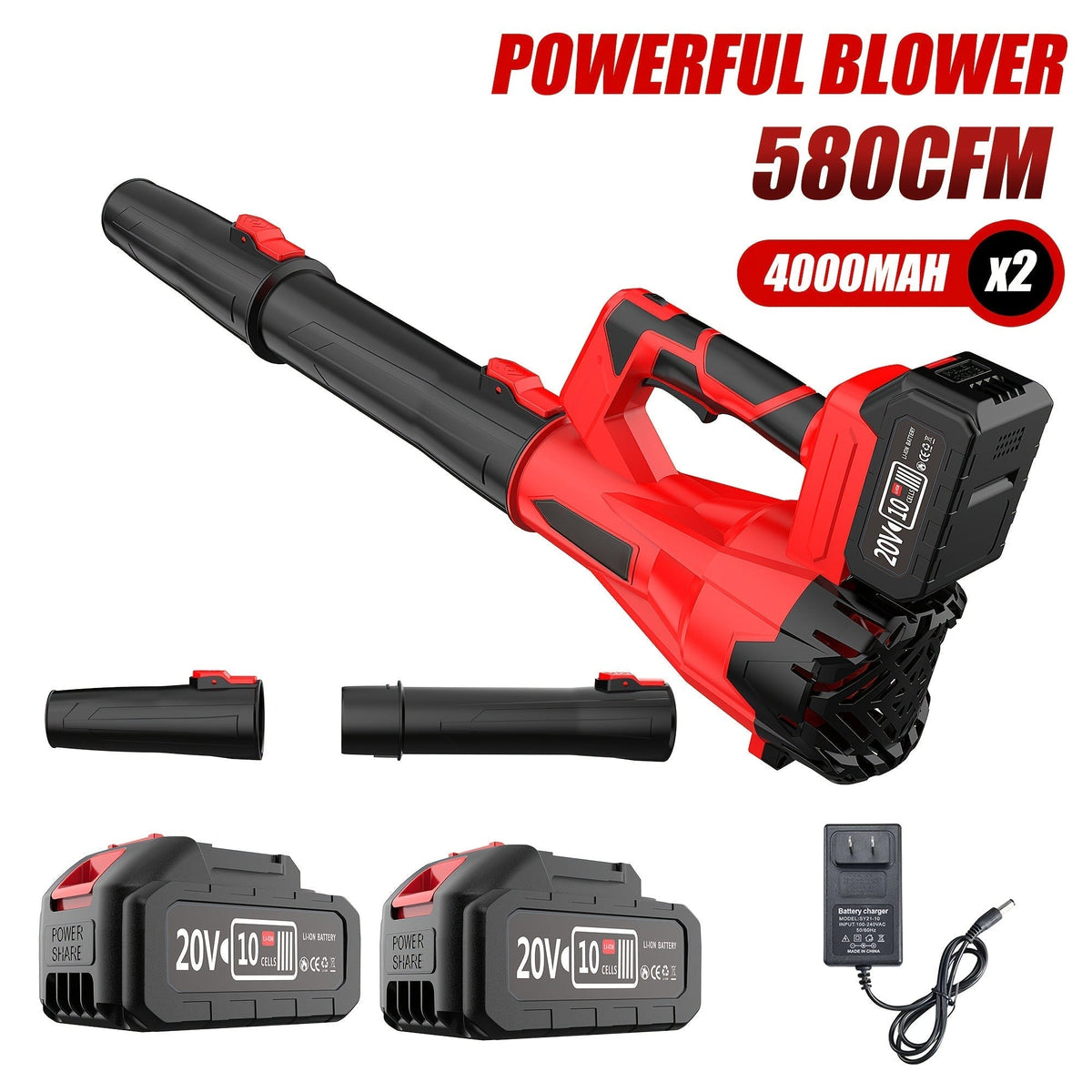 20V Cordless Leaf Blower with 50, 000 RPM Marking, Yellow or Green Body and Six Dual-Battery Package Options