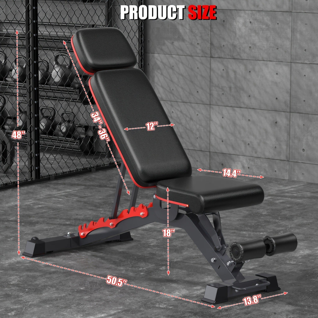 Adjustable Weight Bench 6-in-1 Foldable – Flat Incline Decline, Resistance Bands, Preacher Curl & Leg Developer, 770lb Capacity
