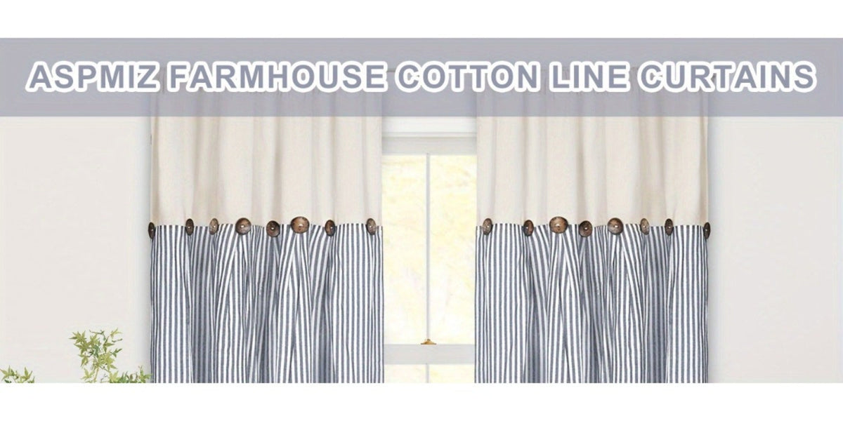Semi Sheer Curtains Bohemian Linen Cotton Patchwork Grommet Top Window Drapes for Bedroom Living Room Kitchen Bathroom Cafe