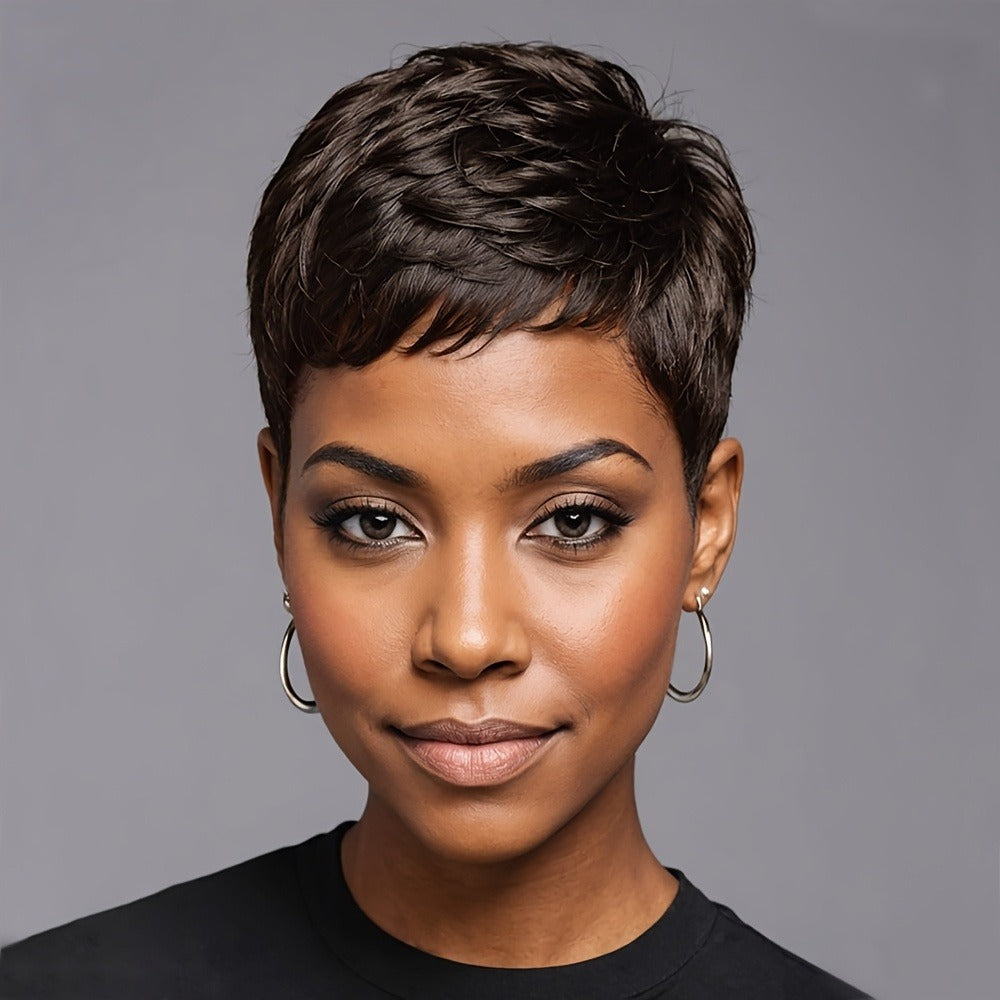 Short Pixie Cut Wig Body Wave Colored Synthetic 4 Inch 120% Density Rose Net Cap Heat Resistant Brown Red Burgundy Black for Women Halloween