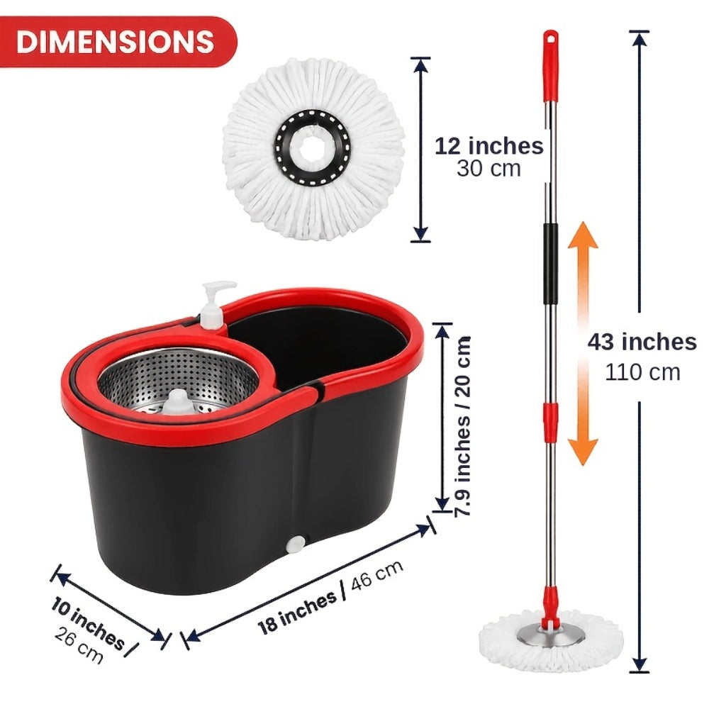 Spin Mop and Bucket Set 360° with 4 Microfiber Mop Heads – Wringer Bucket Floor Cleaning Kit for Hardwood Tile Laminate