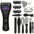 14-in-1 Rechargeable Electric Foot Care Kit with Three Roller Heads, Display and Black or Purple Finish