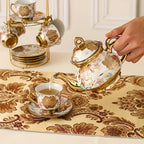 20-Piece Floral Ceramic Tea Set with Saucers & Metal Stand, European Afternoon Tea Service, Blooming Design