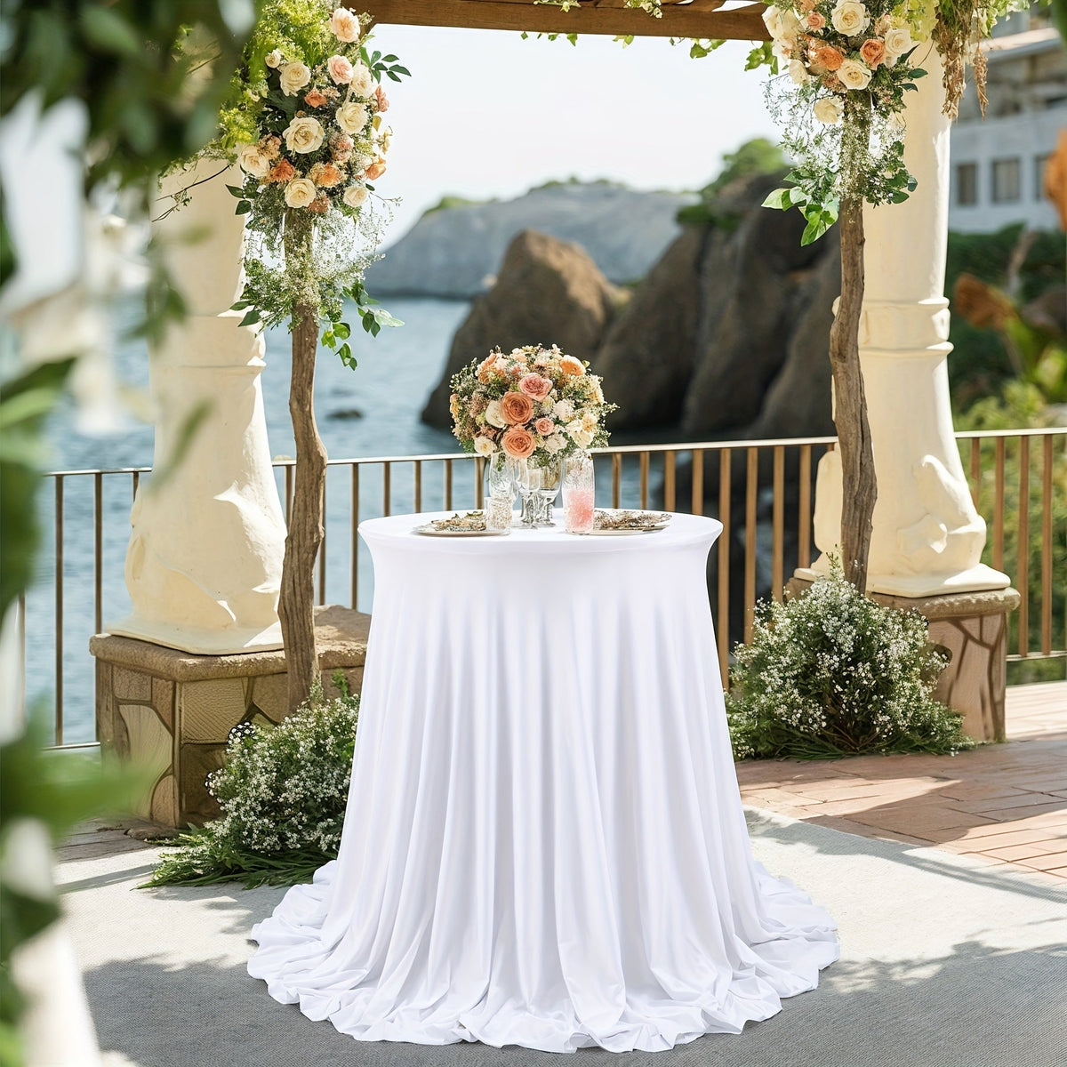 Spandex Cocktail Table Cover Round Stretch Tablecloth for Party Wedding Banquet – Elastic High Top Table Cloth Fitted Cover for Events