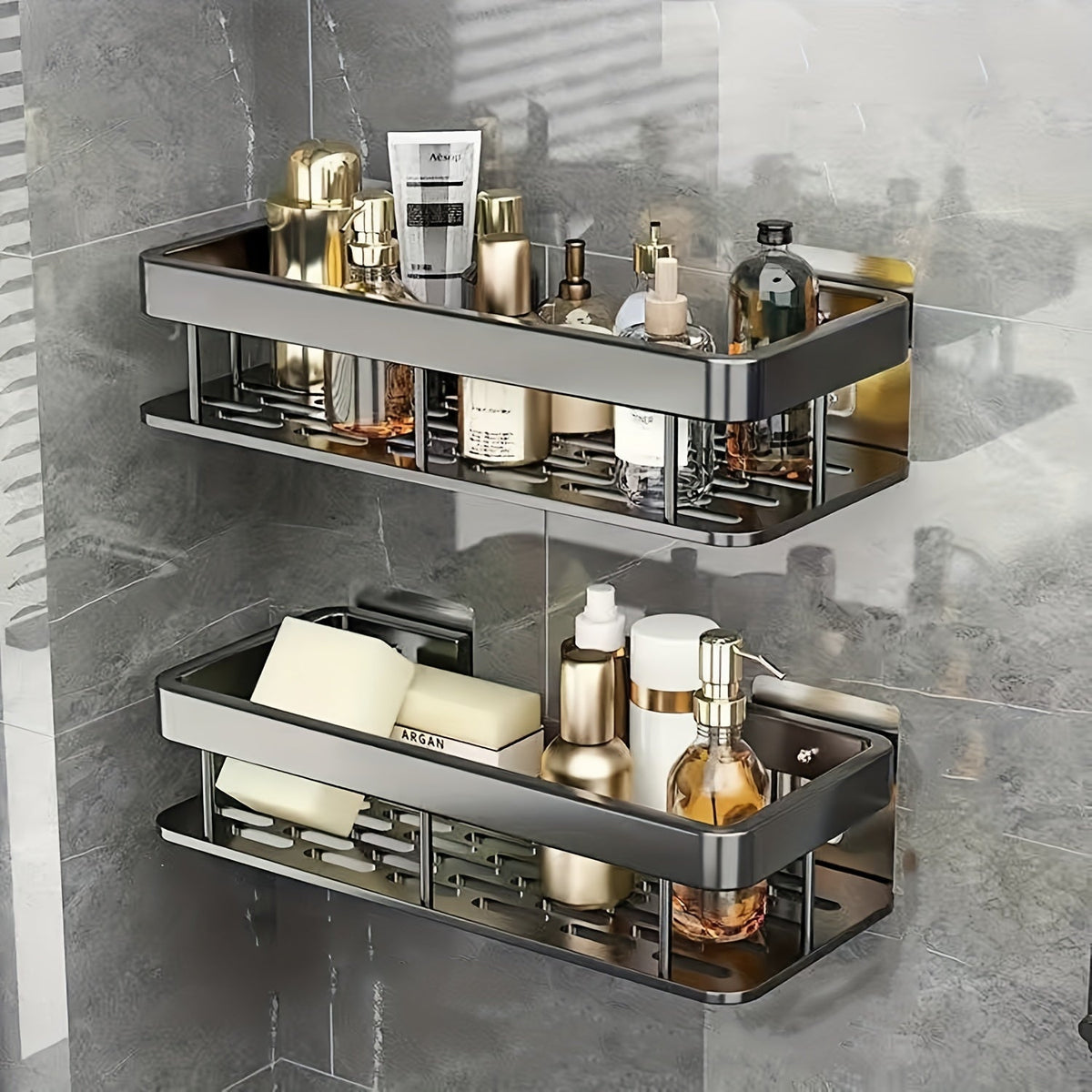 Shower Caddy Wall Mounted Stainless Steel 2-Pack – Rust-Resistant 2-Tier Bathroom Shelf Organizer, Corner Storage Rack for Shower Bathtub