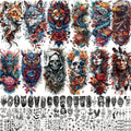 Temporary Tattoos, 71-Sheet Old School and Gothic Set with Tiger, Wolf, Lion, Dragon, Skull and Floral Motifs