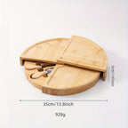 Bamboo Cheese Board Set with 2 Knives – Wood Charcuterie Platter Pizza Board Fruit Snack for Home Cooking, Dining and Outdoor Meals