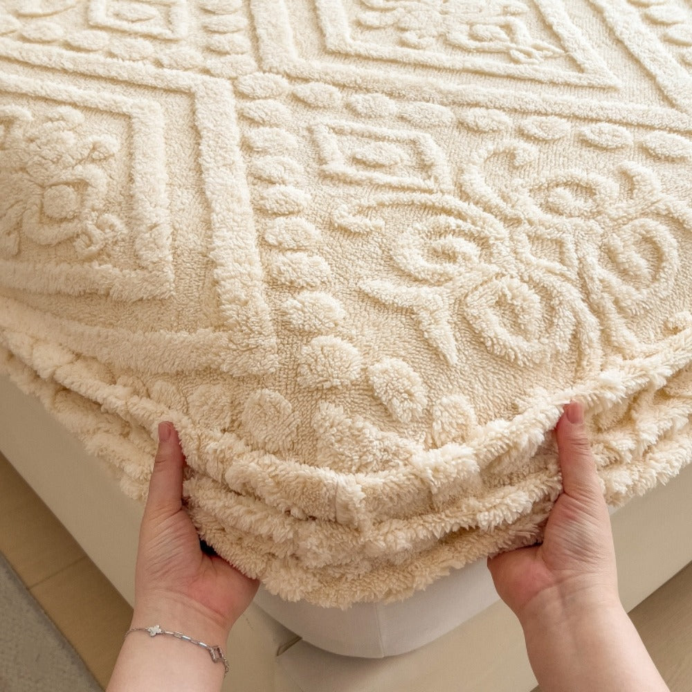 Embossed Plush Fitted Sheet with Four Colors and Twin, Full, Queen or King Size Options for Cooler Seasons