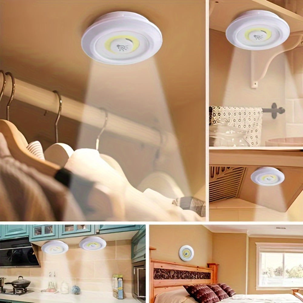 Five-Piece Round LED Puck Light Set with Wireless Remote, Adhesive or Magnetic Mounting and Timer