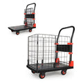 Folding Platform Cart with Removable Cage & Silent Wheels, 400-, Anti-Skid Deck, Telescopic Handle for Moving