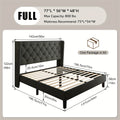 Bed Frame Upholstered Platform with 24-Inch Button-Tufted Headboard, Solid Wood Slats and Sculptural Legs