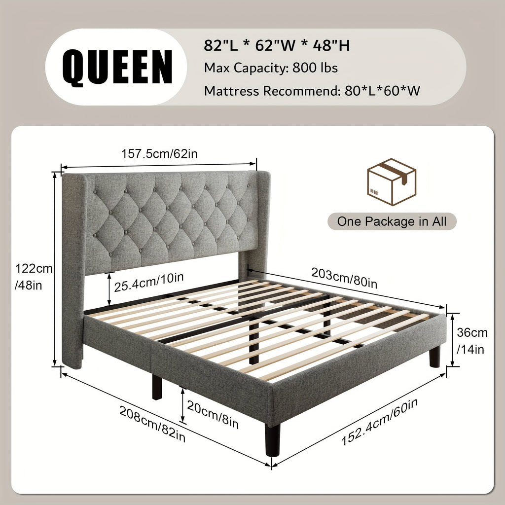 Bed Frame shown in the Light Grey, Queen option