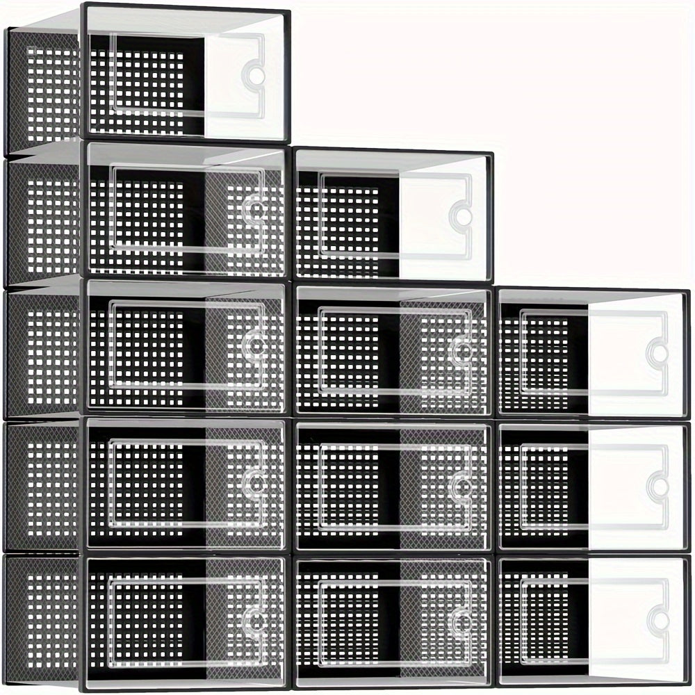 24-Pack Plastic Shoe Organizer with Secure Lid and Stackable Design for Entryway