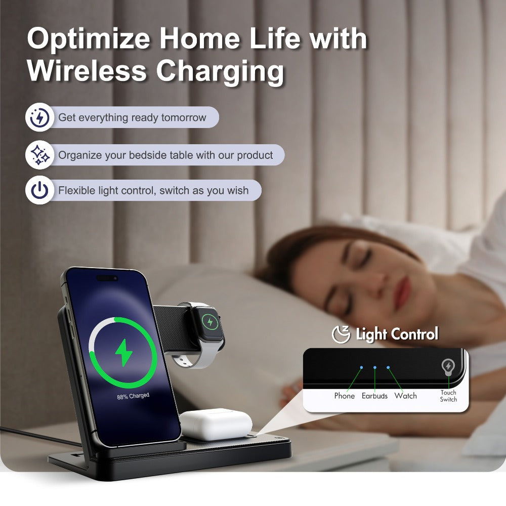 Wireless Charging Station, MagSafe-Compatible 3-in-1 15W Stand in Sky Blue, White, Pink or Black