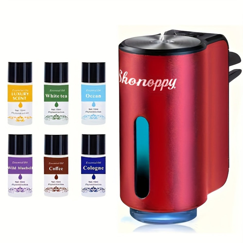 Car Air Freshener Serenepy Waterless Vent Diffuser with USB Power, Three Intensity Levels and 3- or 6-Bottle Options