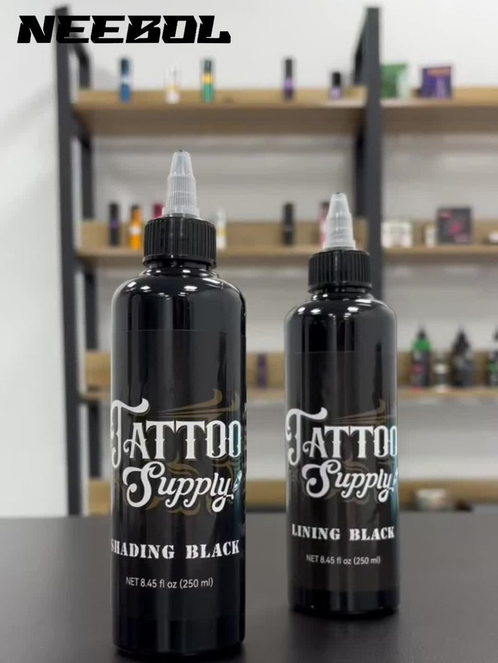 Tattoo Ink Neebol Lining and Shading Black Bottle Options in 100ml or 250ml with Four with Item-Specific Color, Capacity and Bottle Choices