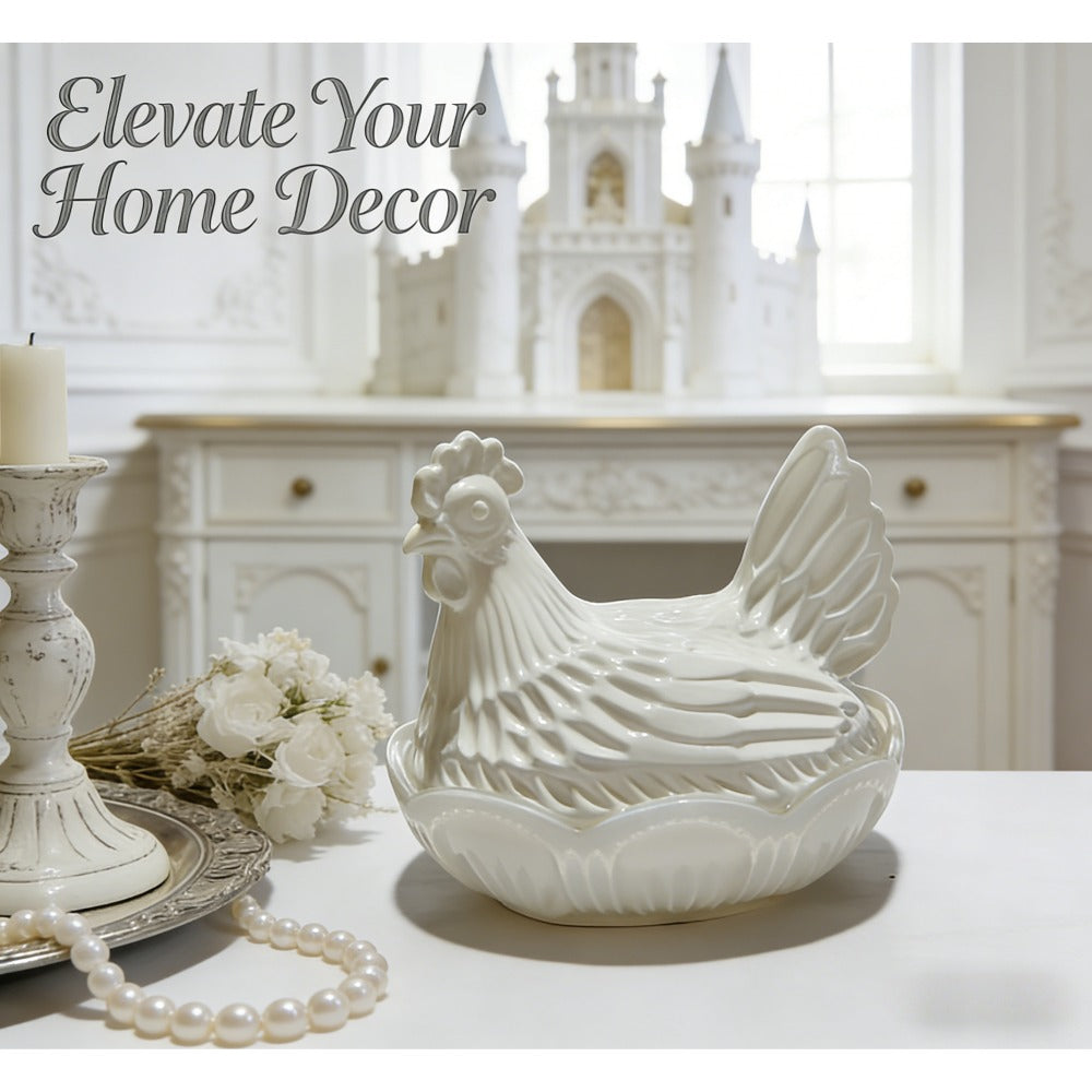 Glass Chicken Candy Jar – Vintage Milk Glass Nesting Hen Cookie Jar with Lid for Home Decor, Kitchen Display & Gifts