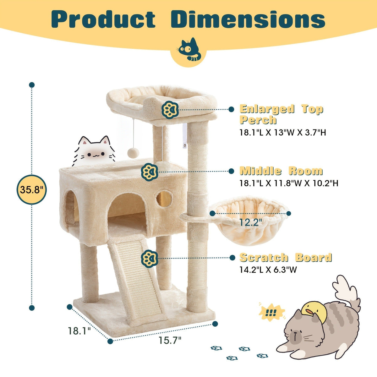 Multi-Level Cat Tree in 36-, 65-, 68- or 81-Inch Heights with Perches, Condo, Hammock and 30 Color, Pattern or Layout Options
