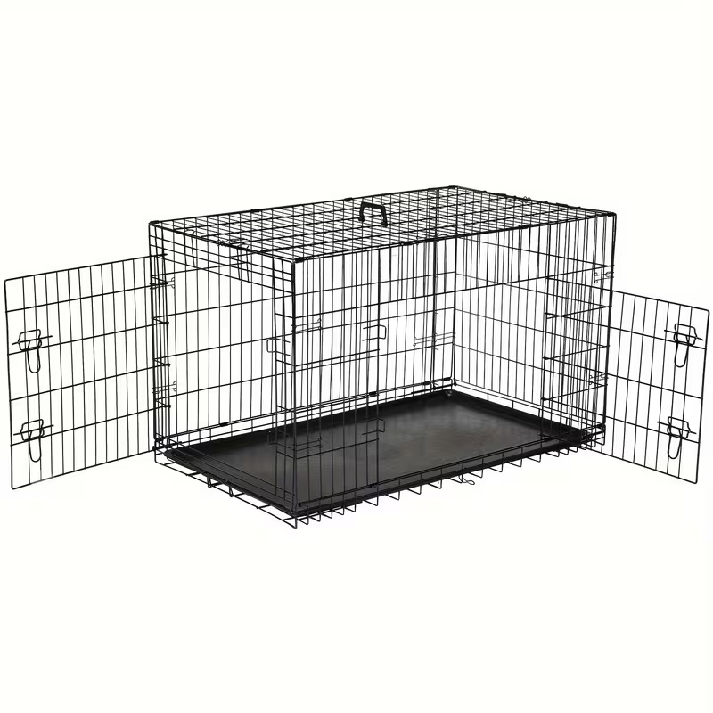 Folding Wire Dog Crate with Divider, Pull-Out Tray, Two Doors and Five Sizes from 24.41 to 48.4 Inches