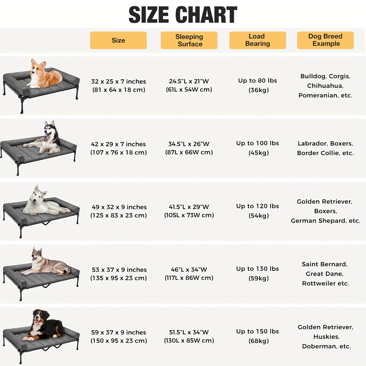 Elevated Dog Bed with Teslin Mesh Cot, Powder-Coated Steel Frame and Removable Bolster Top in Four Sizes