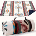 Rectangular Geometric Picnic Blanket with Rolled Carry Straps and 200 x 150 cm Pictured Open Size