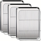 Baking Sheet and Rack Set Stainless Steel Half Sheet Pan with Cooling Rack Rust Free for Cookie for Grilling, Camping and Outdoor Meals