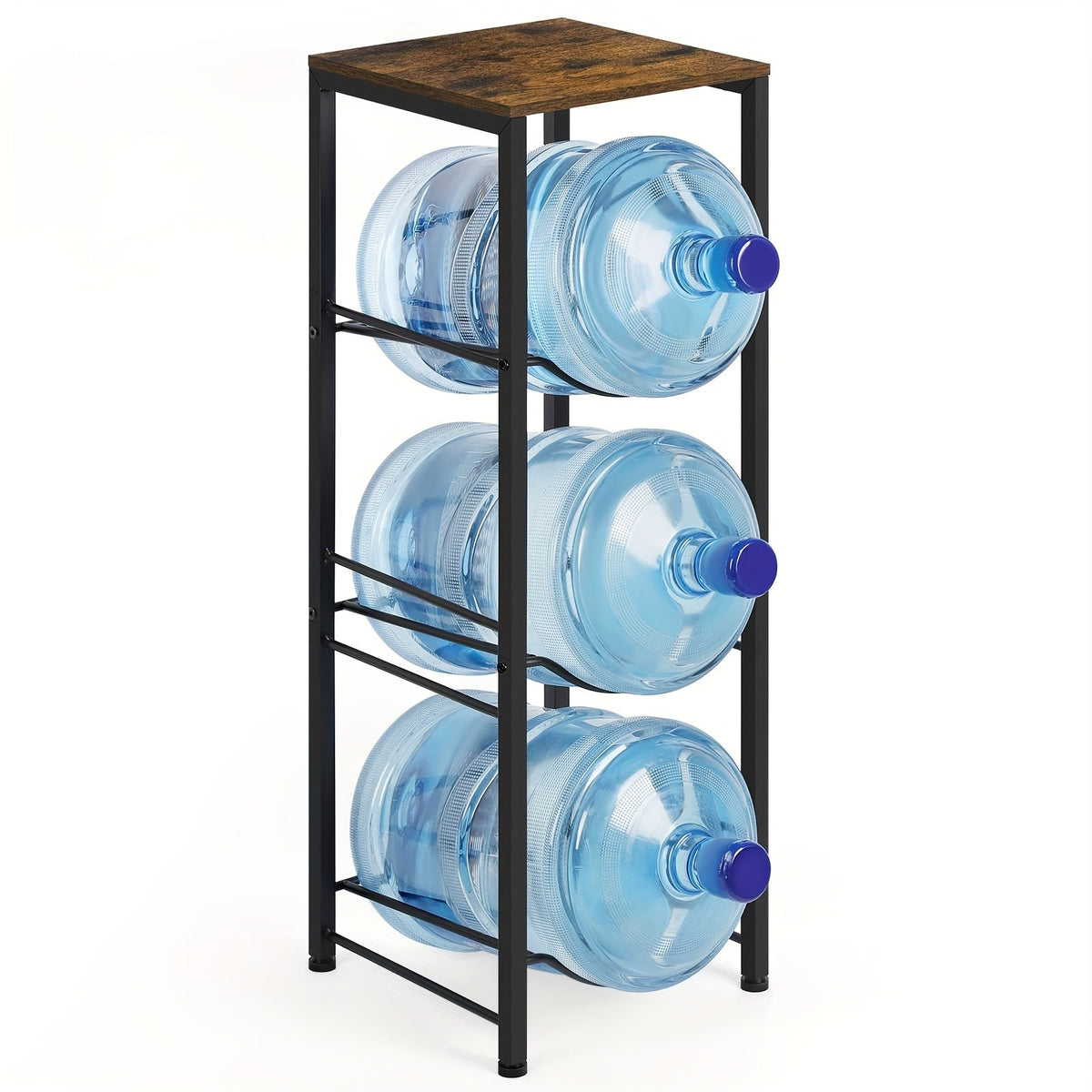Water Jug Storage Organizer 3-Tier Black Rack for 5-Gallon Bottles in Kitchen, Office or Living Room