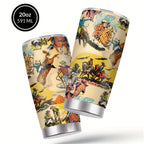 Insulated Tumbler 20oz Cowboy Western Graphic in Yellow Stainless Steel with Lid and Straw