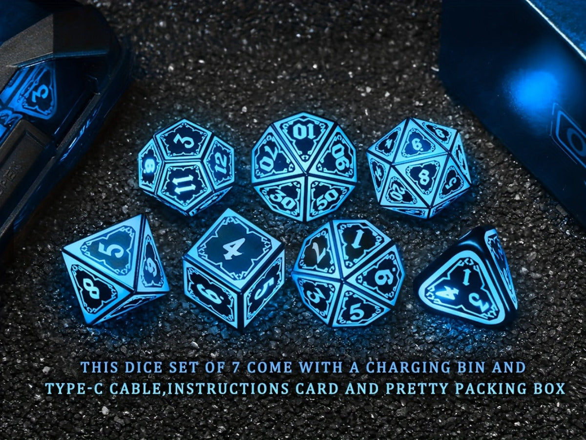 Glowing DnD Dice Set with Wireless Rechargeable Charging Case with the Listed Color, Size or Set Options for Everyday Use