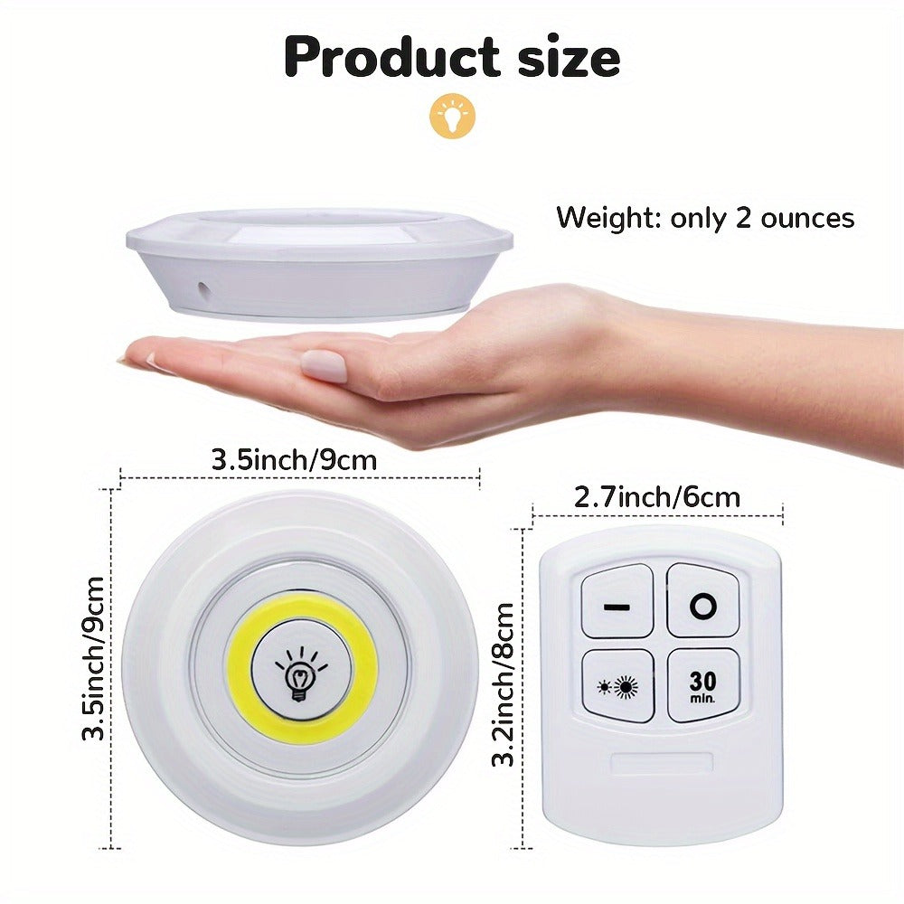 Five-Piece Round LED Puck Light Set with Wireless Remote, Adhesive or Magnetic Mounting and Timer