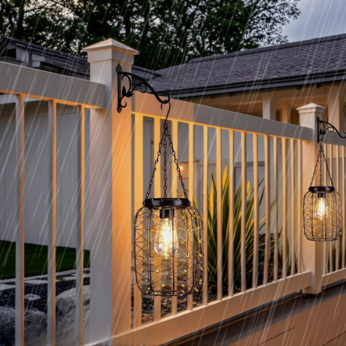 Solar Hanging Lanterns 2 Pack Outdoor Vintage Copper Wire LED Lantern Lights for Garden Patio Porch Gazebo Pergola Pathway Yard Decor