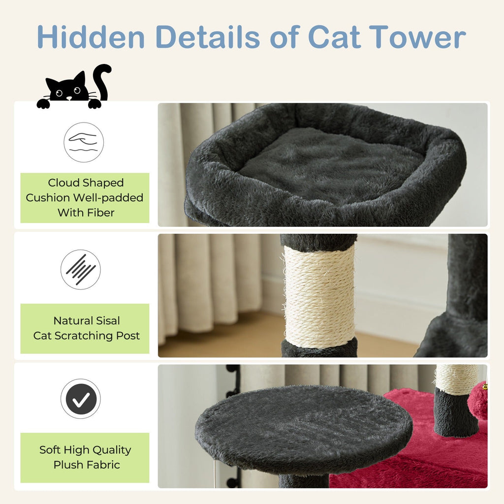 44-Inch Cat Tree Tower with Condo & Hammock – Multi-Level Indoor Cat Tree with Natural Sisal Scratching Posts