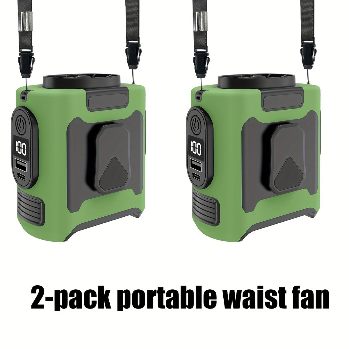 Portable Fan 10000mAh Five-Speed Waist and Neck Model with Dual Clips, LED Flashlight and Power Output