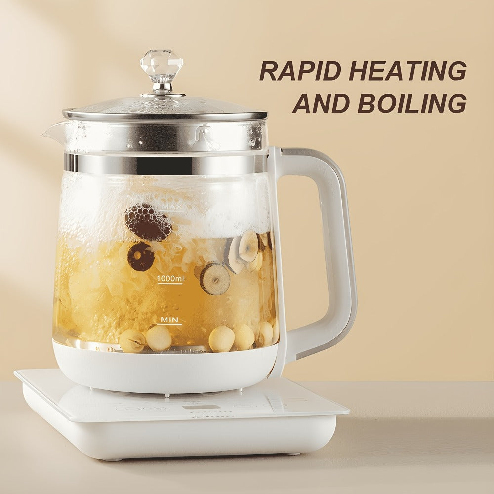 Electric Health Pot Smart Kettle 1.8L Thickened Glass 18 Smart Functions Removable Filter Multi-Functional for Tea Herbal Brewing Camping