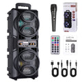 Portable PA Speaker Dual-Woofer RGB Karaoke System with 1800mAh Battery, Wired Mic and Remote