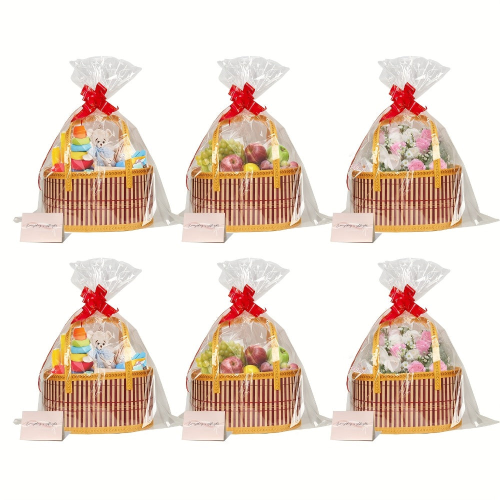 Bamboo Storage Baskets 6-Pack in Oval or Round Shapes with Nine Color and Shape Options for Home Organization