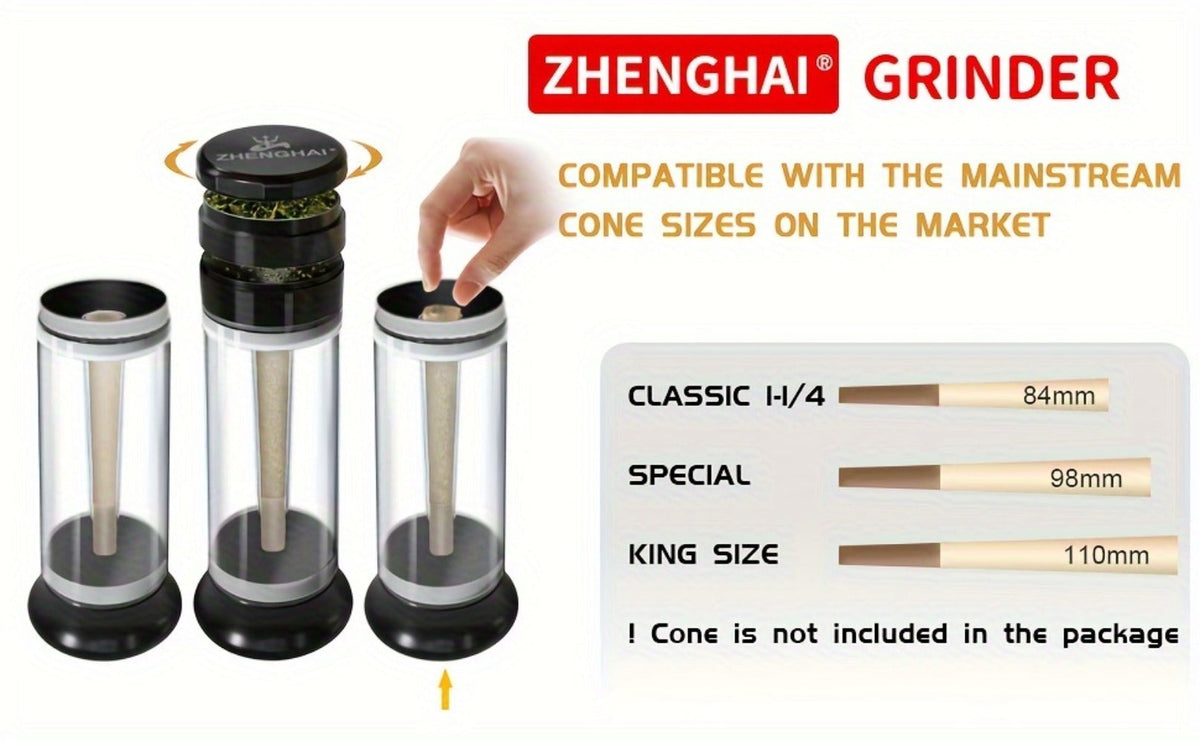 3-in-1 Zinc Alloy Spice Grinder Pre-Rolled Cone Loader 6-Hole Storage Rolling Machine for Entryways, Bedrooms and Living Spaces