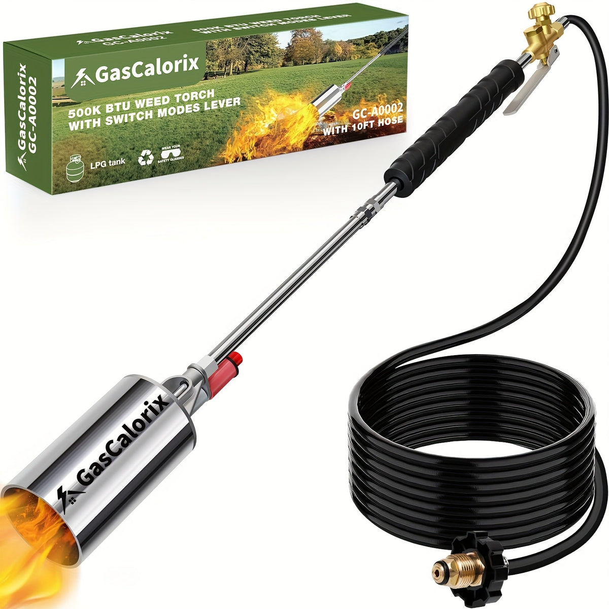 Weed Burner Torch Propane with 10ft Hose & Turbine Trigger, High-Output Flame Weeder with Cylinder Converter for Garden Weeding