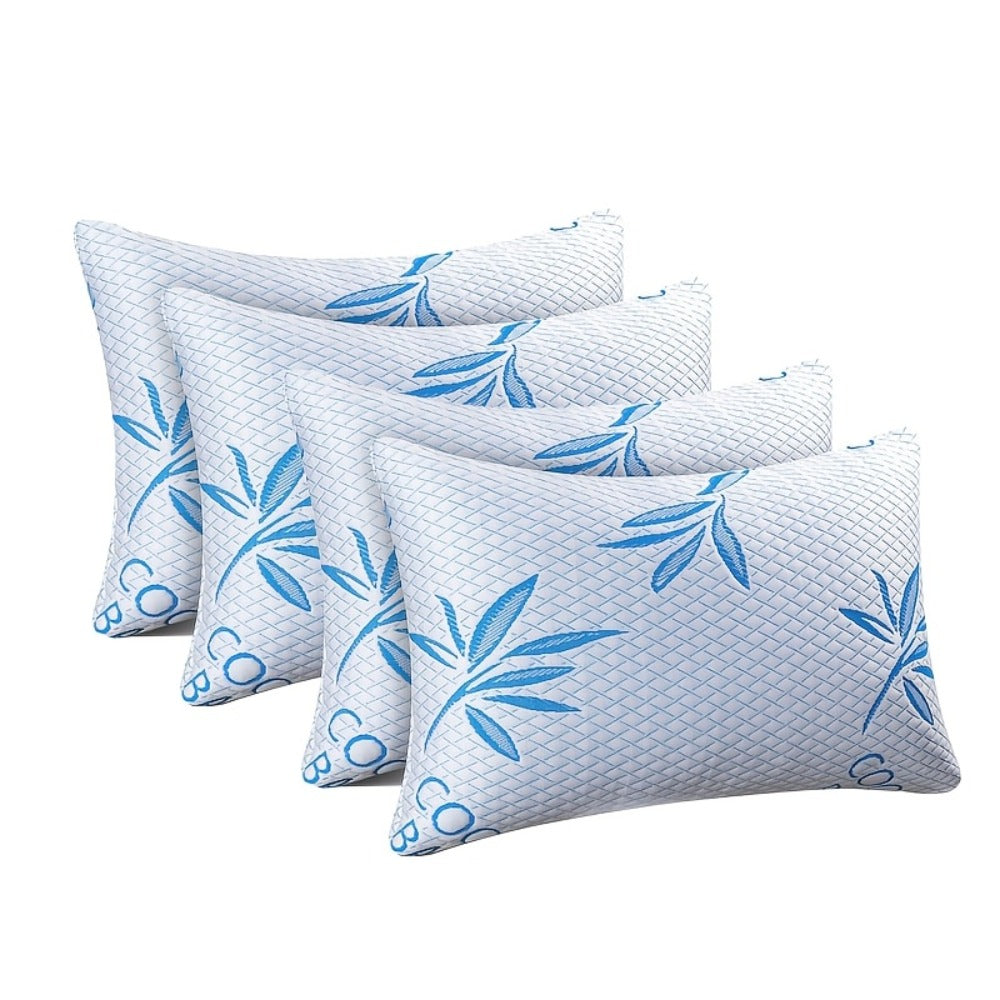 Bed Pillow in Standard, Queen or King Size with Bamboo-Labeled Cover and Single, 2- or 4-Piece Options