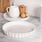 Ceramic Quiche Pan Set of 2, 9.5 Inch Fluted Tart Dish for Oven Baking, Non-Stick Pie Dish for Quiche Lorraine, Chicken Pot Pie, Tart, Flan