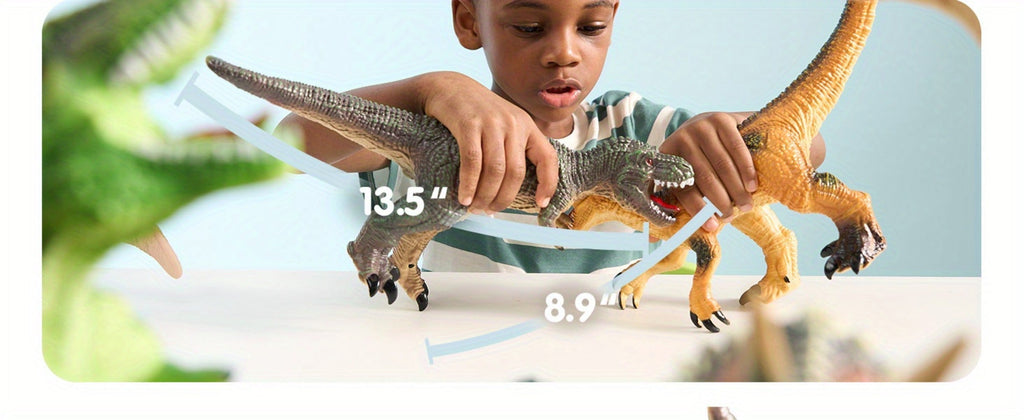 Toddler Dinosaur Figures with Educational Book, 6 Jumbo Realistic Dinosaur Toys for Toddlers 1+ Years