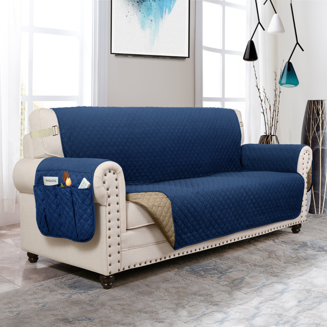 Dog Furniture Protector Cover Navy / Tan / Sofa (70 IN X 40 IN X 14 IN)