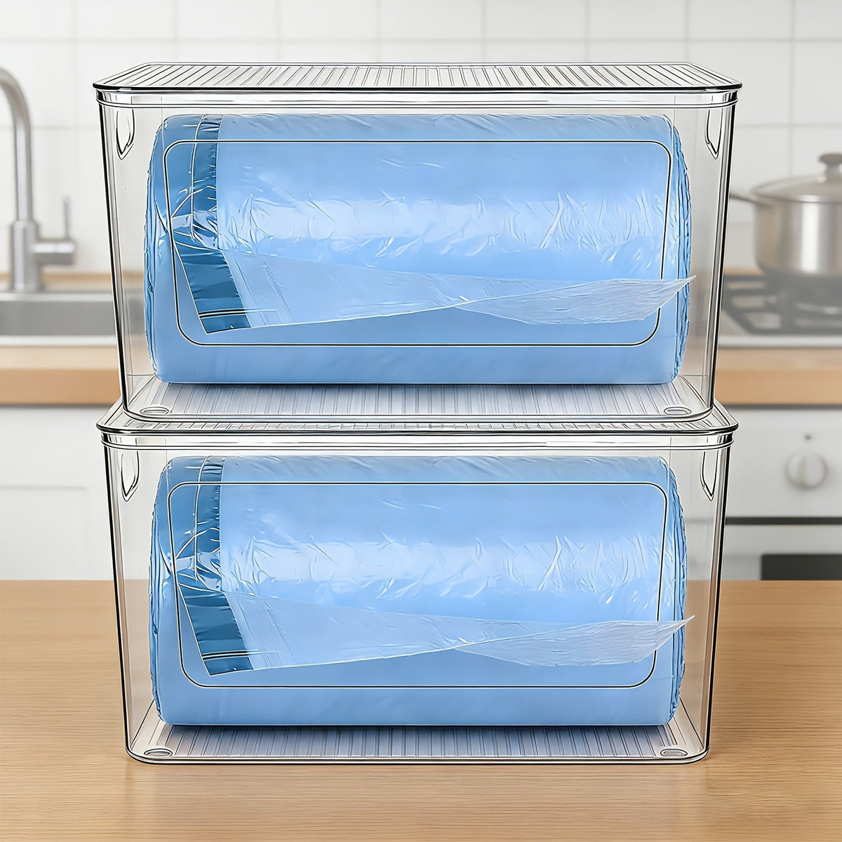 Trash Bag Storage Organizer Dispenser 2-Pack for 13, 30 or 33-Gallon Bags with Lids for Under-Sink Use