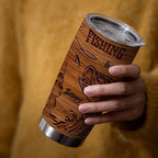 20oz Brown Fisherman-Graphic Tumbler with Clear Lid, Metal Straw and 7.2 x 17.5 cm Pictured Size