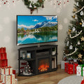 Corner TV Stand with Electric Fireplace, 55" Entertainment Center with Open Storage Shelves & Decorative Plastic Poles